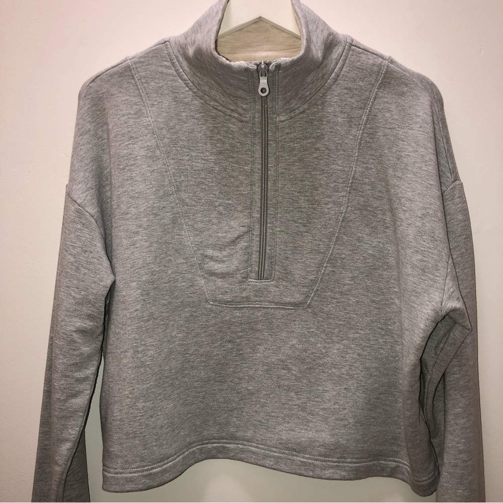 Aerie Super Soft Quarter Zip Cropped Sweatshirt in Light Heather Gray Size Small